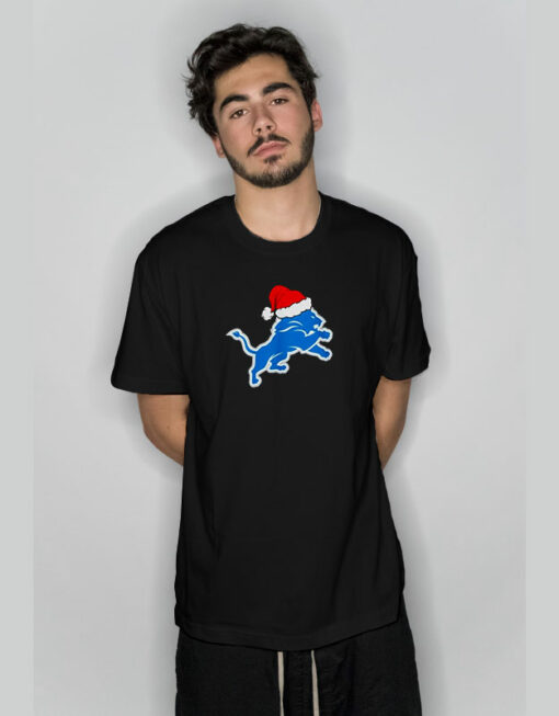 Detroit Lions Logo Santa Hat Christmas T-Shirt