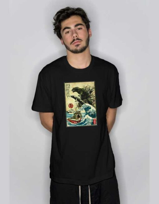 Great Wave Of Godzilla Japanese T Shirt