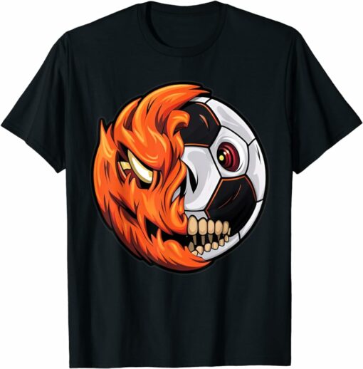 Halloween Soccer Ball Pumpkin Skull Soccer Player T-Shirt