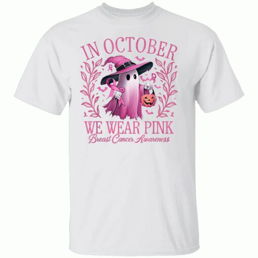 In October We Wear Pink Breast Cancer Awareness Halloween T-Shirt