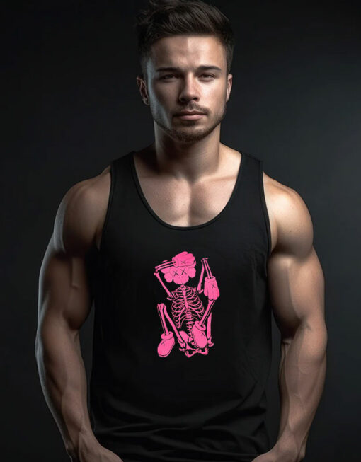 Rare Kaws Skeleton New Fiction Pink Tank Top