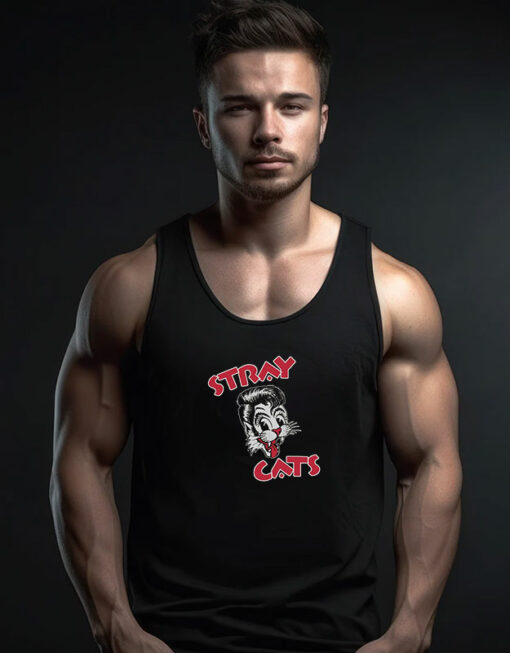 Stray Cats Cat Head Red Letters Tank Top